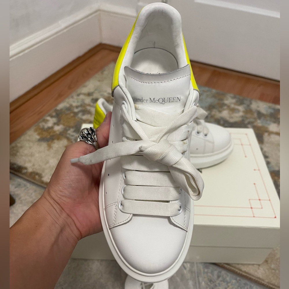 EUC Women Sz 7 (Euro Sz 37) Alexander McQueen Oversized Shoes White/Fluo Yellow - Picture 12 of 17